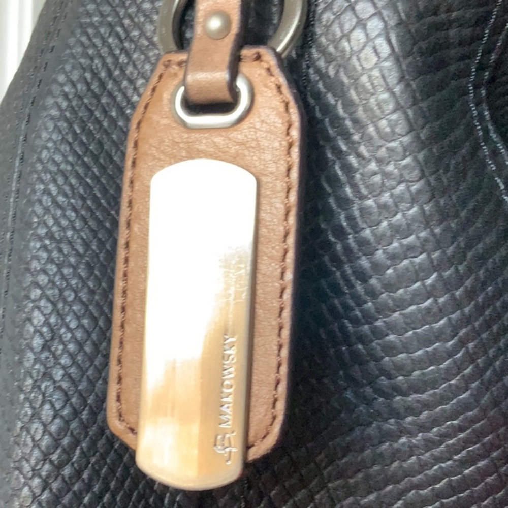 B. Makowsky Black Leather Handbag Studded strap - Picture 3 of 9
